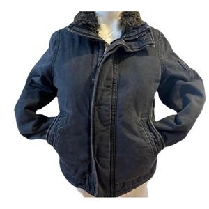 Black Abercrombie & Fitch sherpa lined Adirondack bomber jacket size Medium Y2K